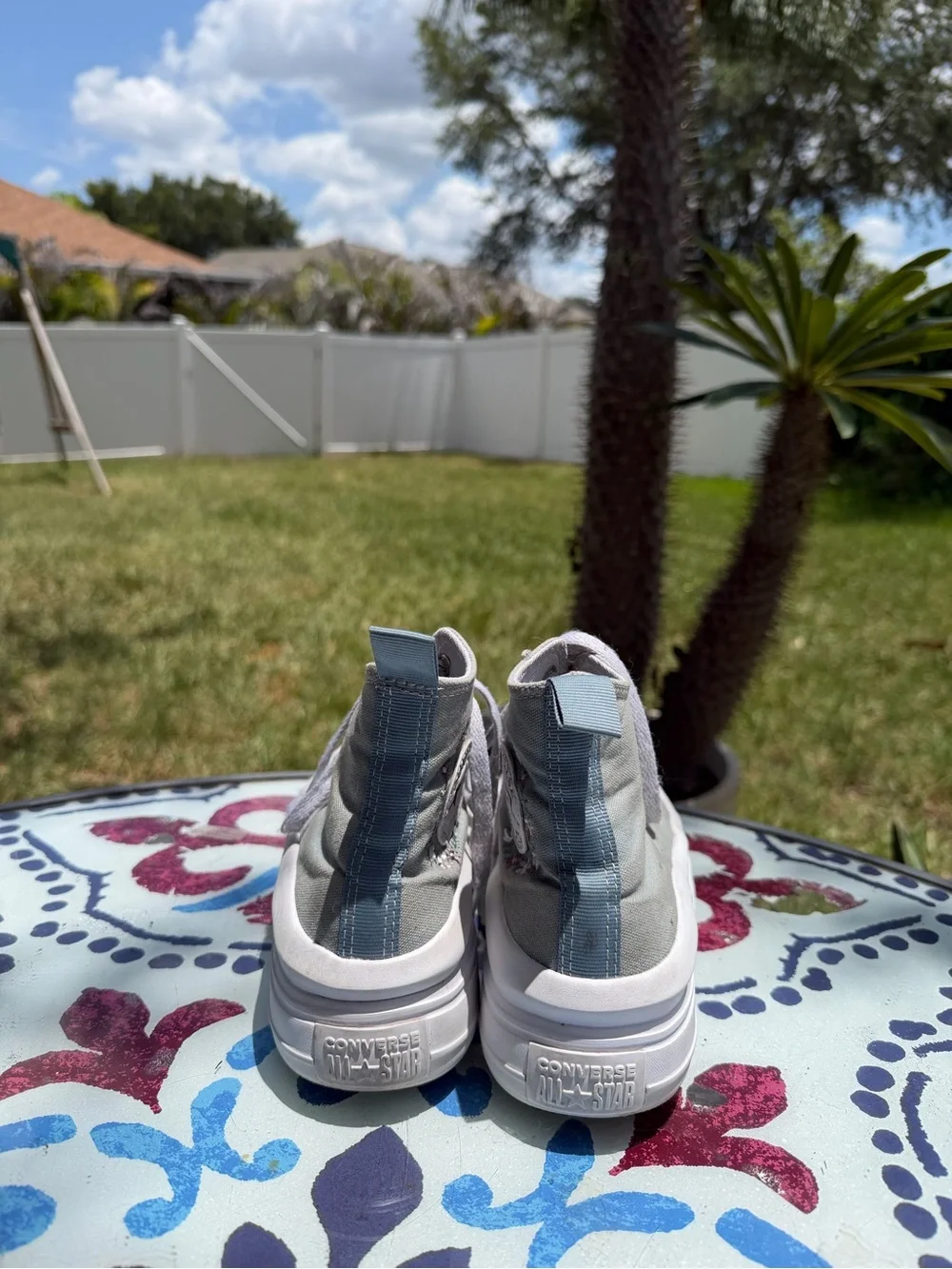 Kids Converse High Top Platform Sneakers in Light Teal and White